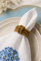 Luxury Hydrangea Table Set for 6 | Blue Placemats, Embroidered Napkins & Handmade Napkin Rings | Gift Box