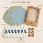 Luxury Hydrangea Table Set for 6 | Blue Placemats, Embroidered Napkins & Handmade Napkin Rings | Gift Box