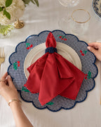 Double Side Cherry Placemat Set for 6 | Reversible Table Linen Gift Box | Handmade by ArtByCrosa