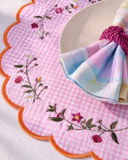 Luxury Pink Floral Placemat Set for 6 – Handmade Embroidered Table Setting Gift Box