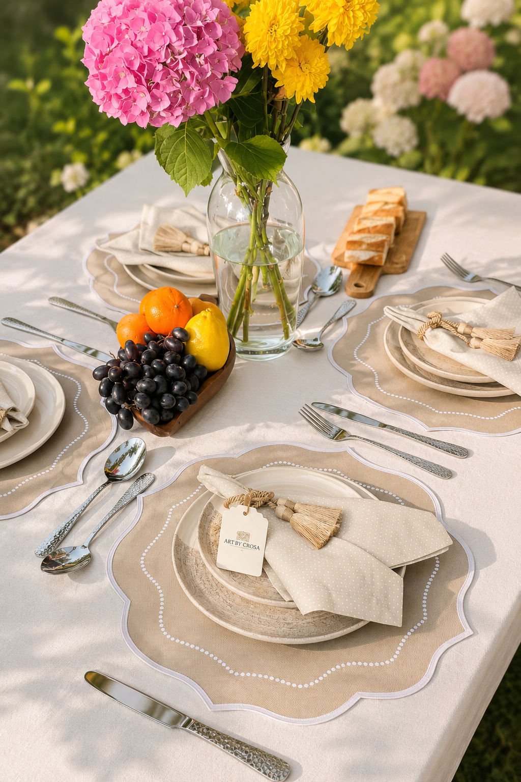 Luxury Table Set for 6 – Beige Placemats, Napkins & Handmade Napkin Rings | Gift Box | ArtByCrosa