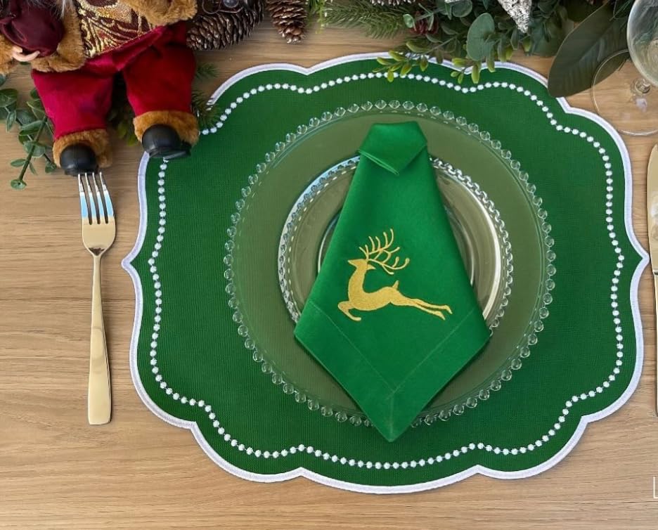 Scalloped Dining Placemat Christmas Dinner Table Decoration Holiday Setting Elegant Accessory Kitchen Table Rectangular Mat Dotted Trim