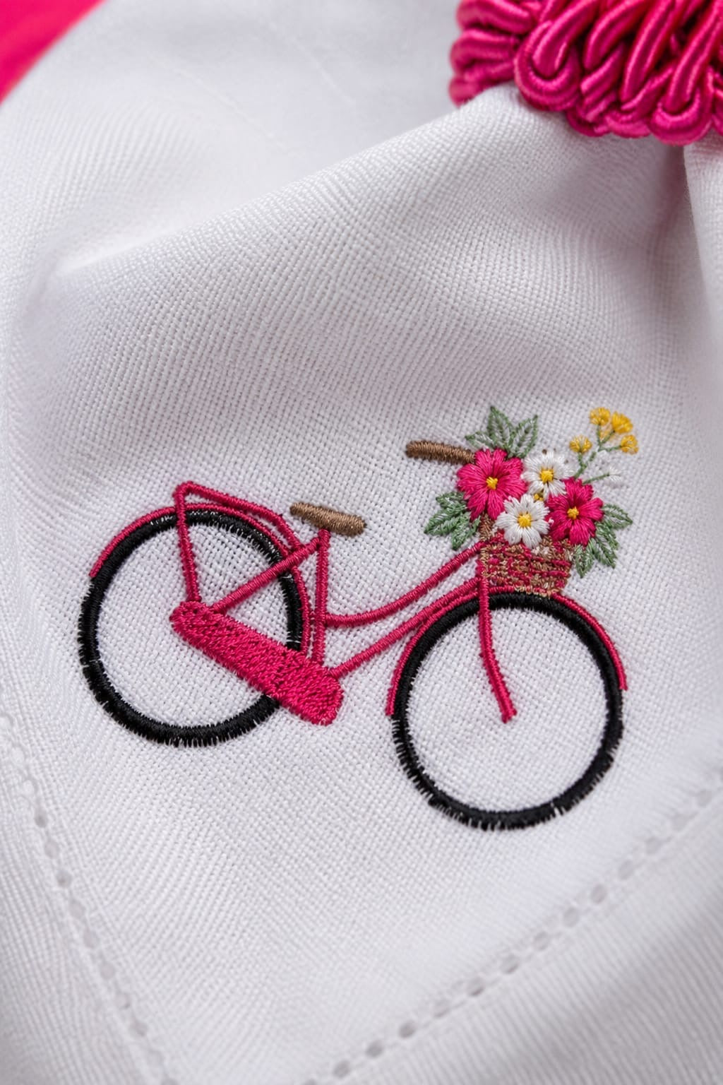 Pink Embroidered Table Setting Set for 6 – Bicycle Napkins, Placemats & Napkin Rings