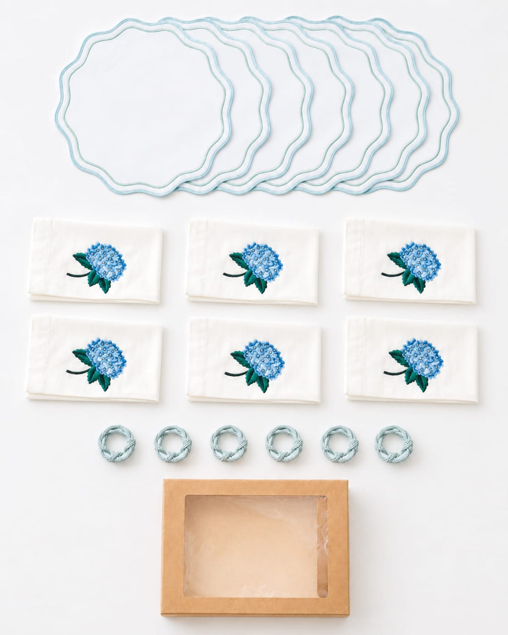 Luxury Hydrangea Blue Table Set for 6 | Handmade Gift Box | ArtByCrosa