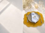 Luxury Yellow Bicycle Embroidered Table Set for 6 | Handmade Placemats, Napkins & Gift Box