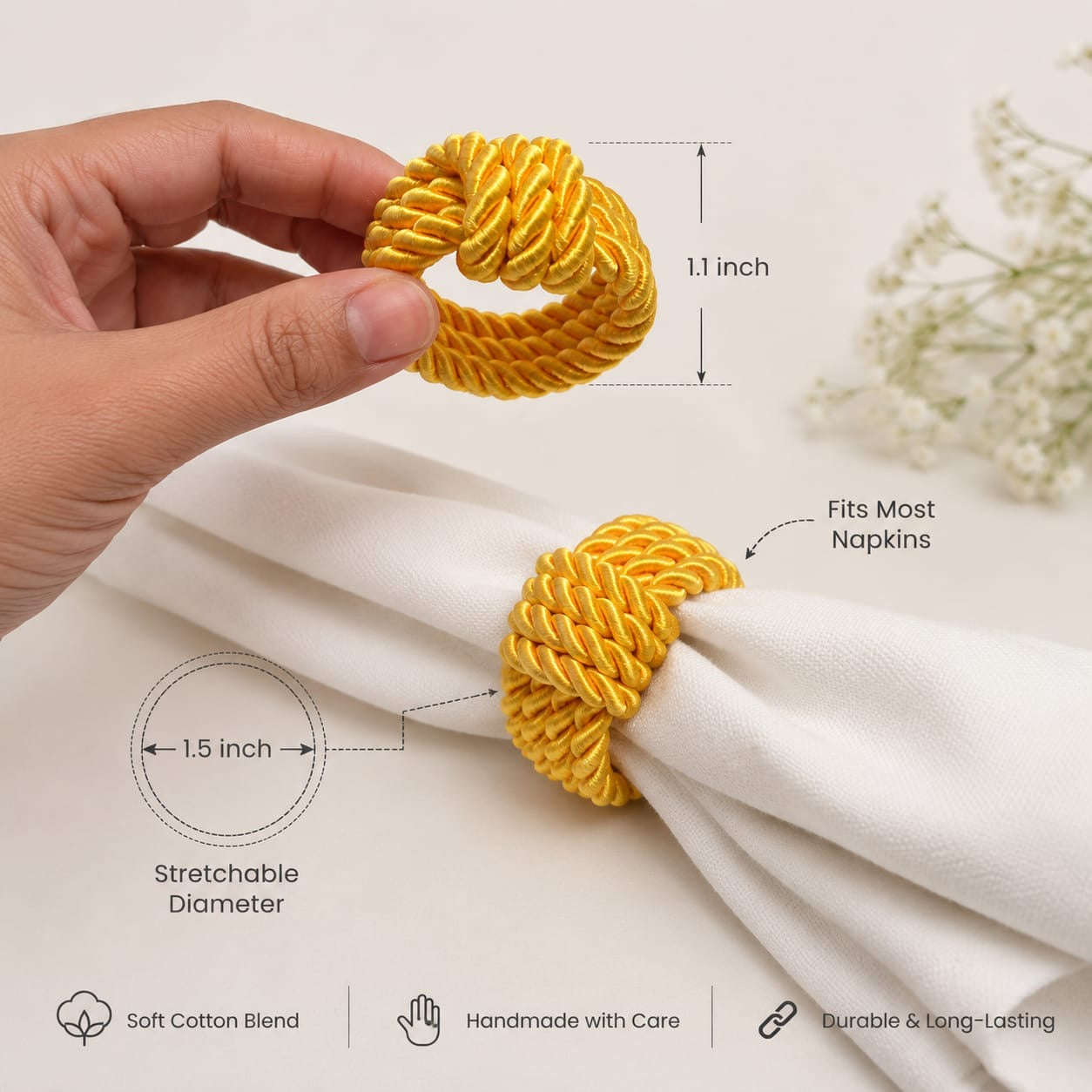 Handmade Rope Napkin Rings Set of 4 – Decorative Table Setting Napkin Holders – Elegant Knotted Cloth Napkin Rings for Wedding, Easter, Christmas & Dining Table