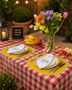 Luxury Yellow Bicycle Embroidered Table Set for 6 | Handmade Placemats, Napkins & Gift Box