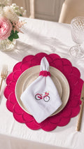 Pink Embroidered Table Setting Set for 6 – Bicycle Napkins, Placemats & Napkin Rings
