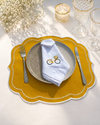Luxury Yellow Bicycle Embroidered Table Set for 6 | Handmade Placemats, Napkins & Gift Box