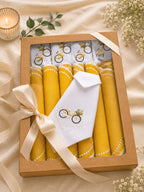 Everything included in the ArtByCrosa yellow bicycle table set.