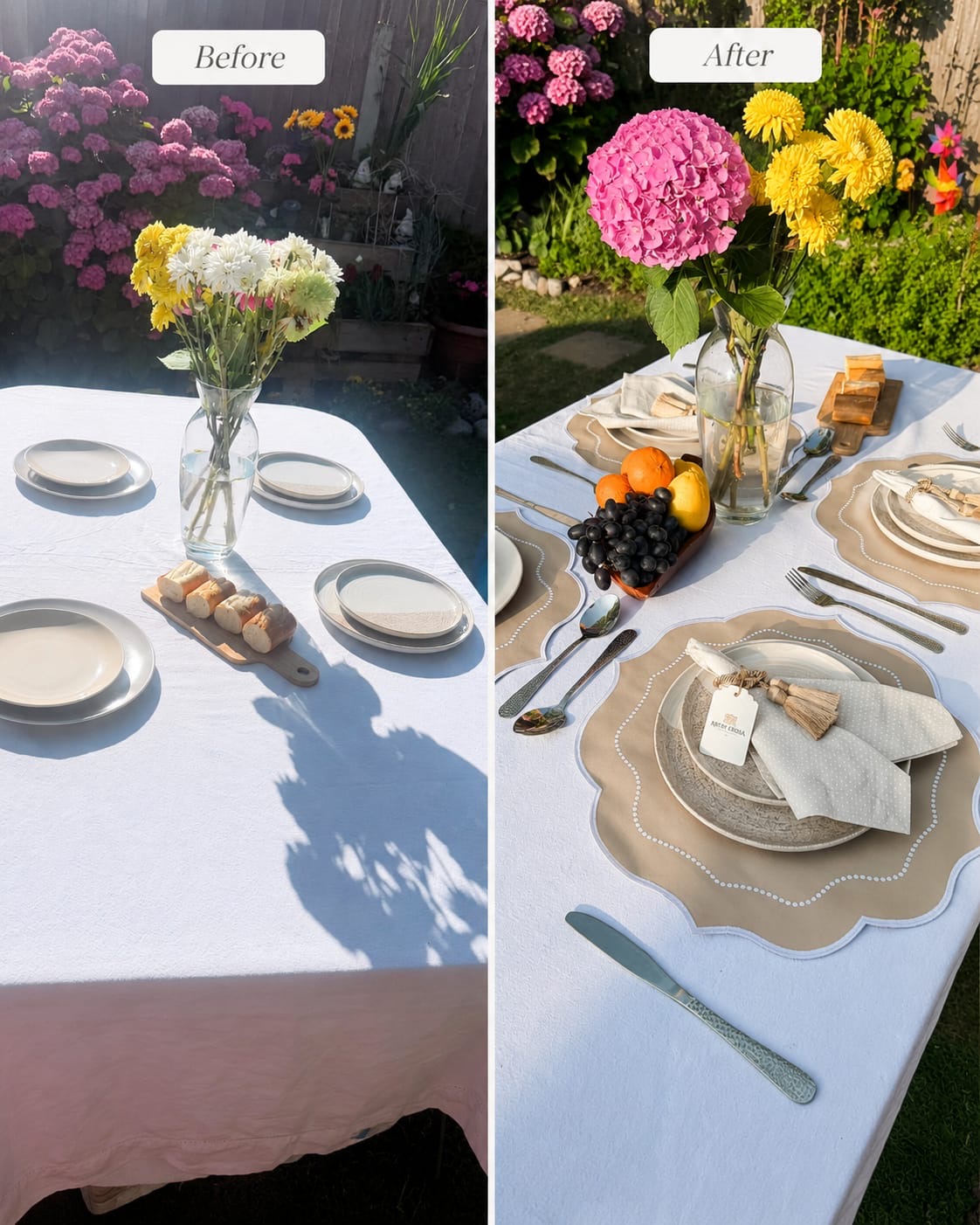 Luxury Table Set for 6 – Beige Placemats, Napkins & Handmade Napkin Rings | Gift Box | ArtByCrosa