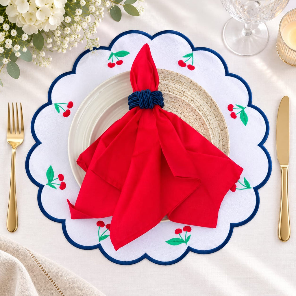Double Side Cherry Placemat Set for 6 | Reversible Table Linen Gift Box | Handmade by ArtByCrosa