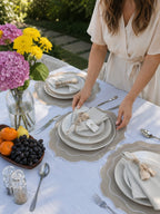 Luxury Table Set for 6 – Beige Placemats, Napkins & Handmade Napkin Rings | Gift Box | ArtByCrosa