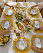 Luxury Yellow Bicycle Embroidered Table Set for 6 | Handmade Placemats, Napkins & Gift Box