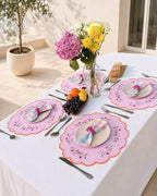Luxury Pink Floral Placemat Set for 6 – Handmade Embroidered Table Setting Gift Box