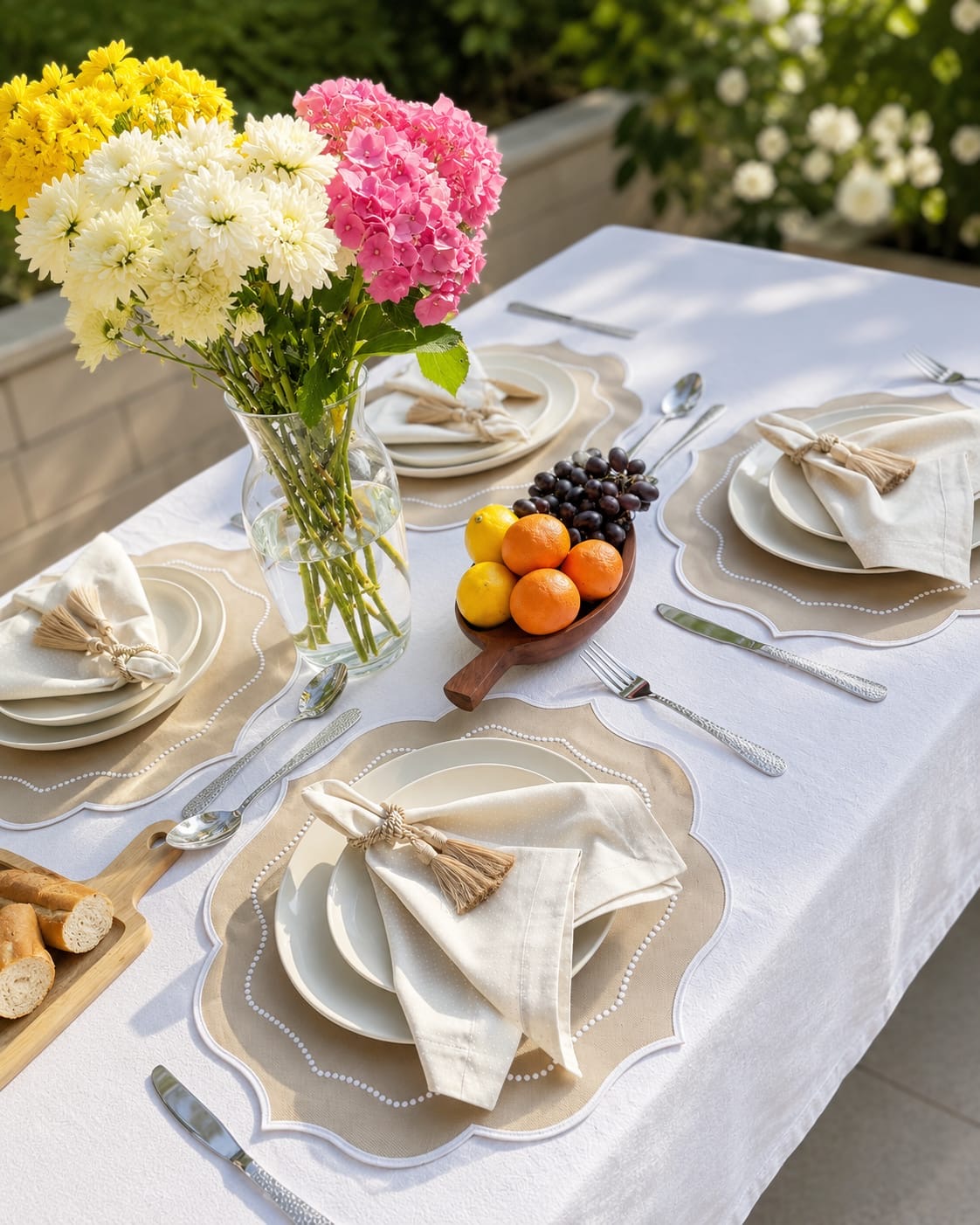 Luxury Table Set for 6 – Beige Placemats, Napkins & Handmade Napkin Rings | Gift Box | ArtByCrosa