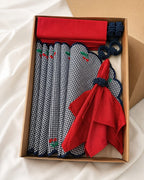 Double Side Cherry Placemat Set for 6 | Reversible Table Linen Gift Box | Handmade by ArtByCrosa