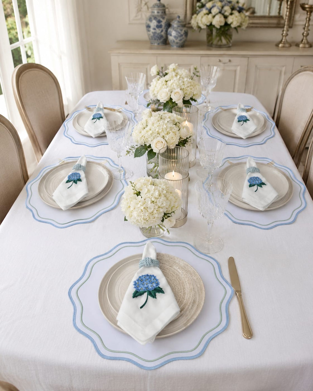Luxury Hydrangea Blue Table Set for 6 | Handmade Gift Box | ArtByCrosa