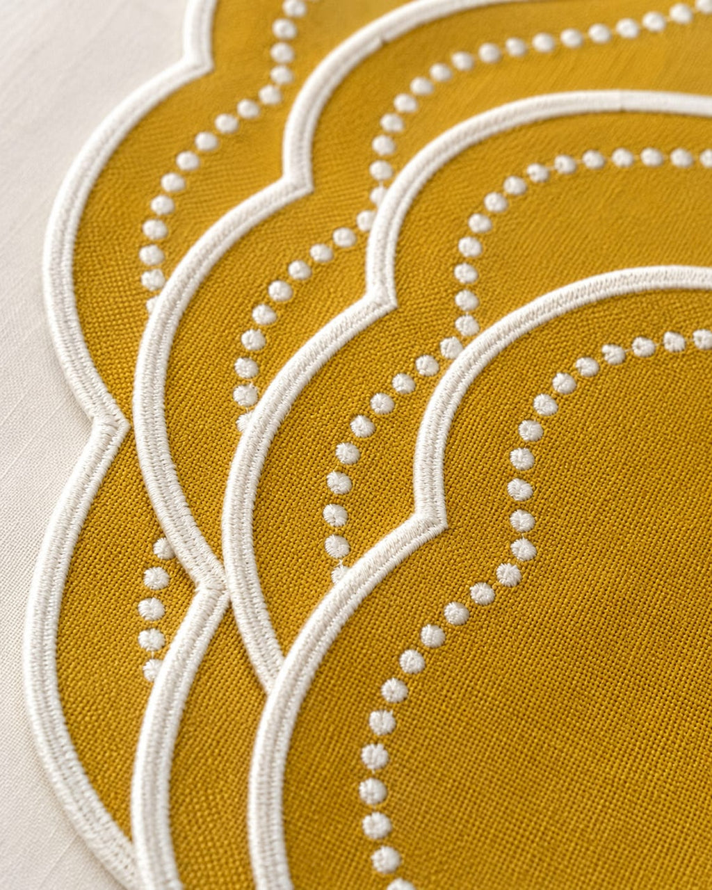 Luxury Yellow Bicycle Embroidered Table Set for 6 | Handmade Placemats, Napkins & Gift Box
