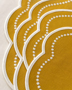 Luxury Yellow Bicycle Embroidered Table Set for 6 | Handmade Placemats, Napkins & Gift Box