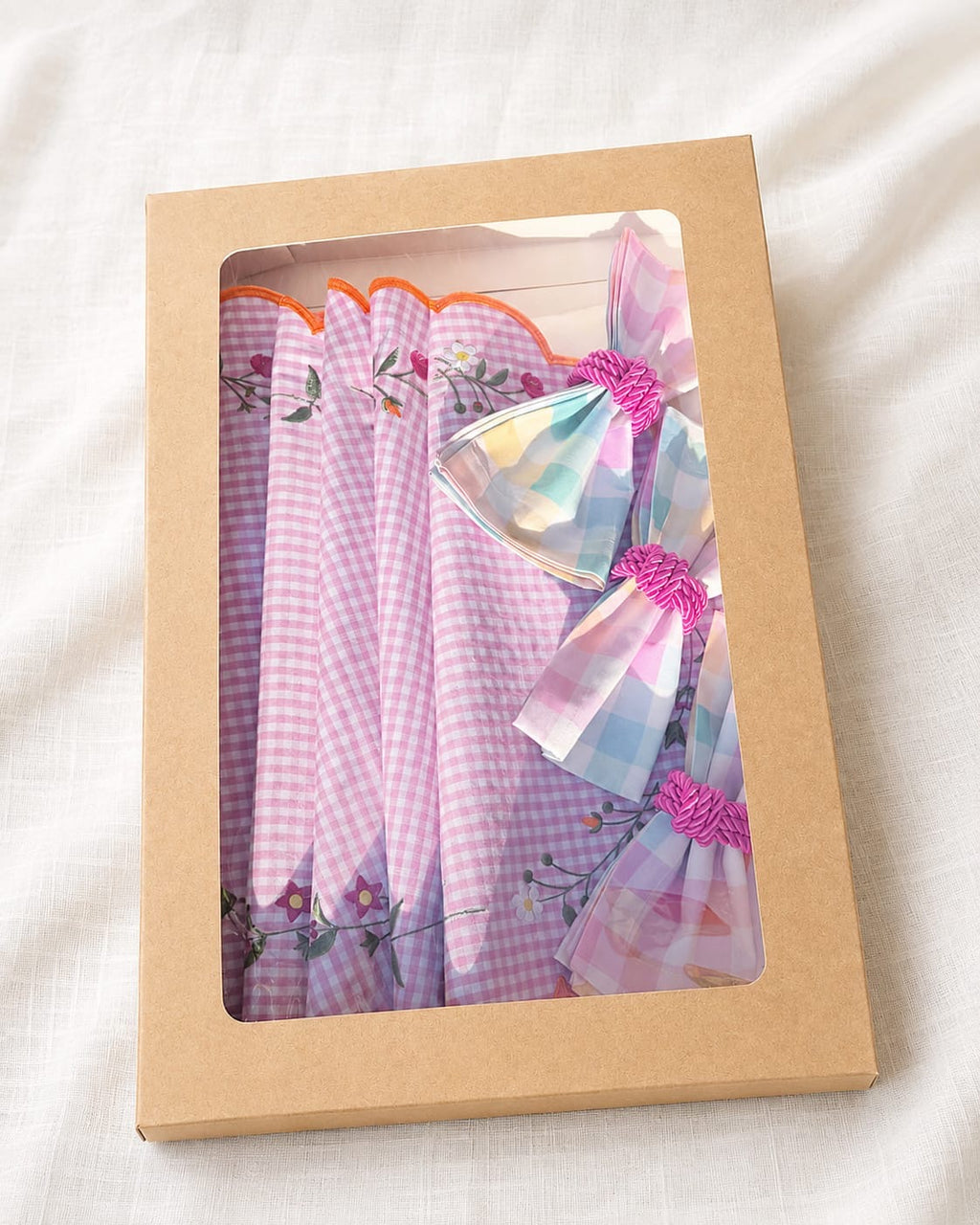 Luxury Pink Floral Placemat Set for 6 – Handmade Embroidered Table Setting Gift Box