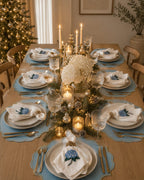 Luxury Hydrangea Table Set for 6 | Blue Placemats, Embroidered Napkins & Handmade Napkin Rings | Gift Box