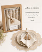 Luxury Table Set for 6 – Beige Placemats, Napkins & Handmade Napkin Rings | Gift Box | ArtByCrosa