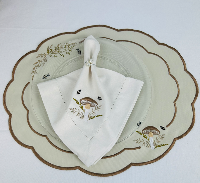 Embroidered Dining Set Table Decoration Kitchen Table Linen Napkin Collection Housewarming Gift Idea Nature Inspired Cottage Style Dining