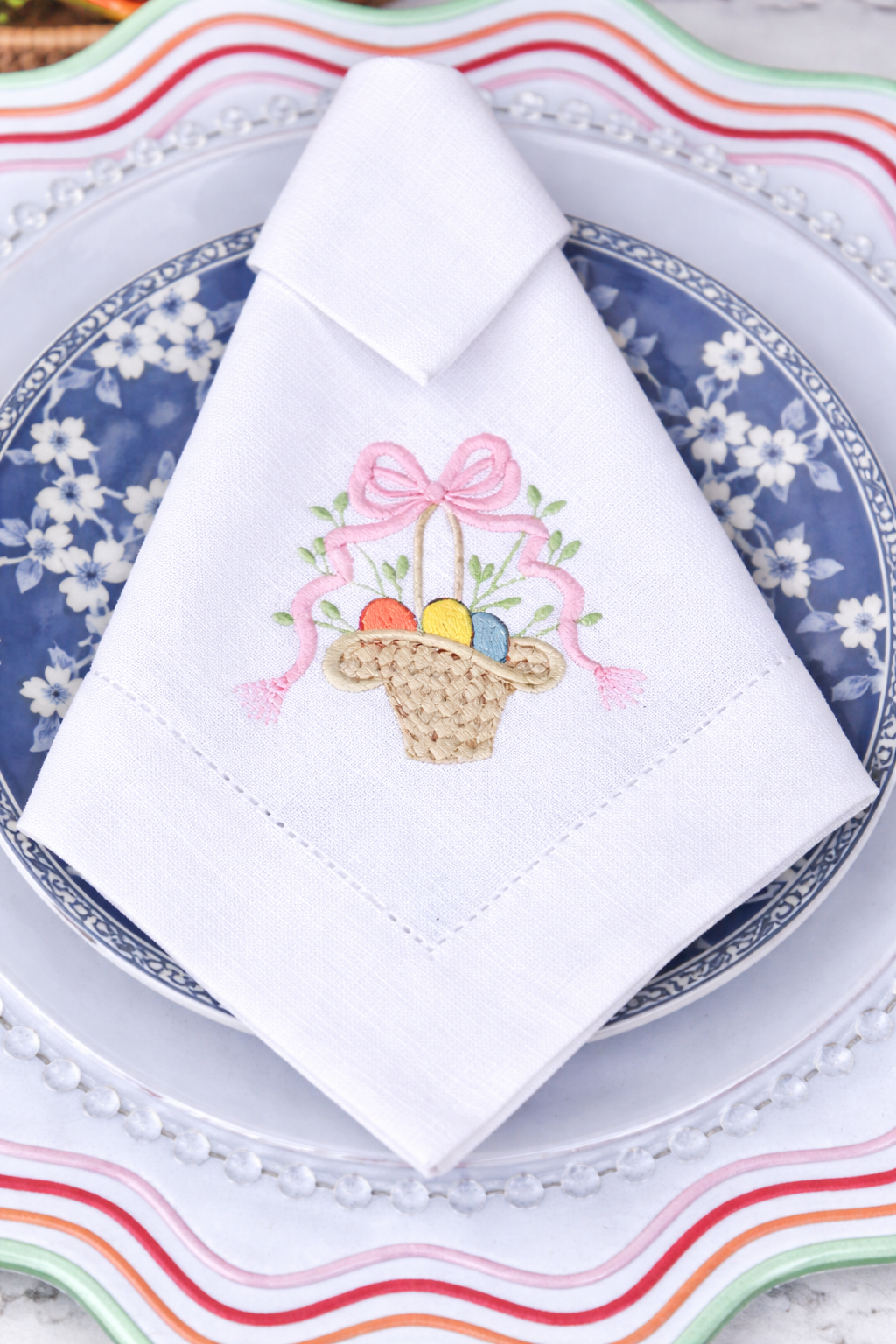 Easter Embroidered Linen Napkin – Handmade Table Decor (45x45cm) | Spring Table Setting