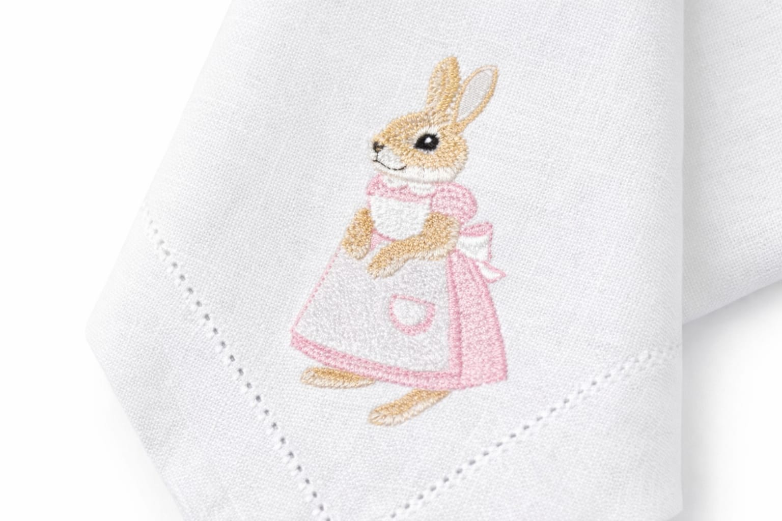 Easter Bunny Embroidered Napkin – Cotton & Linen Blend (45×45cm) | Spring Table Decor