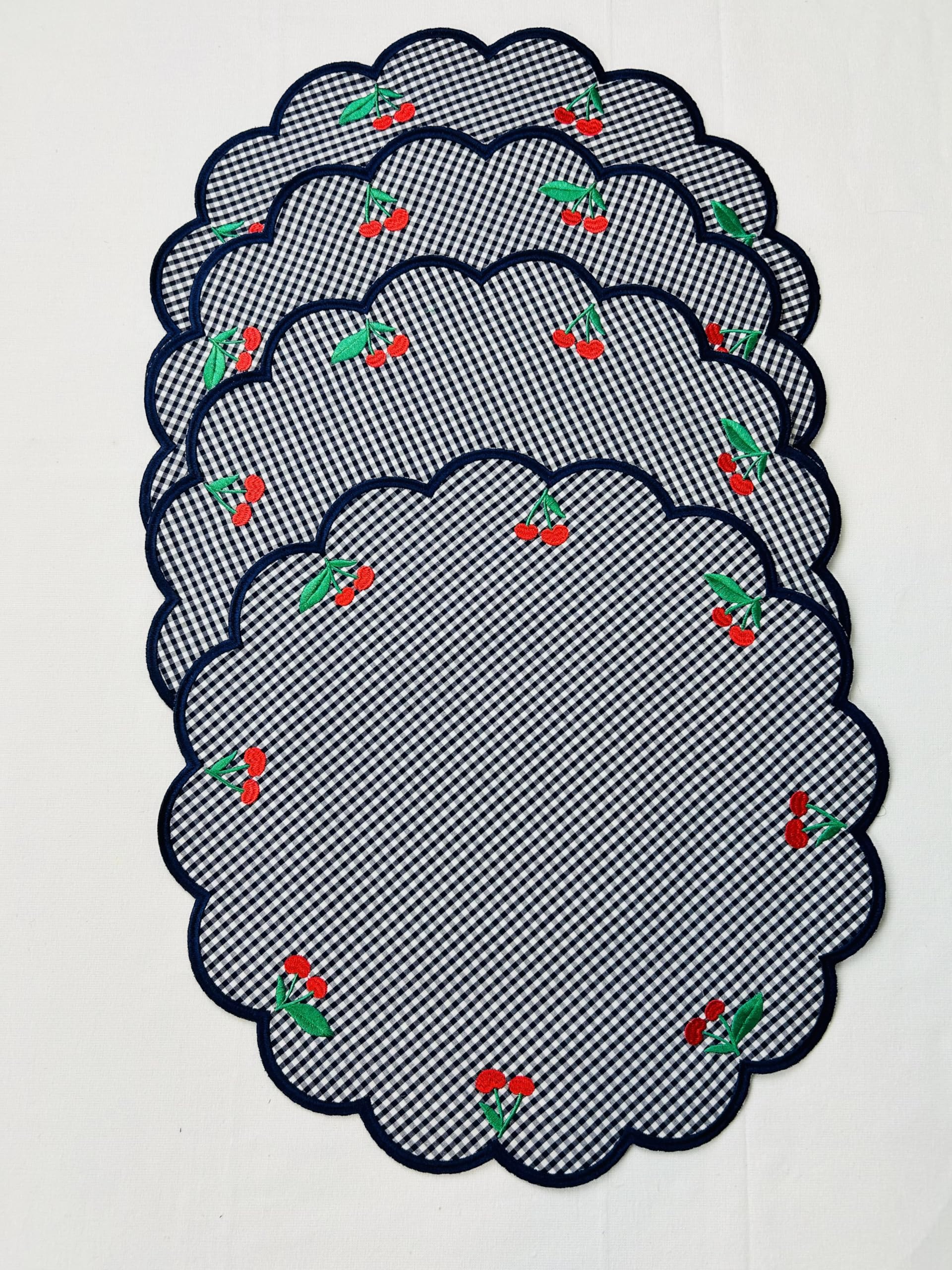 Placemats set of 4 Cherry Table Decor Summer White Kitchen Gift for Hostess Dining Set Christmas Decor Cottage Style Placemat Bundle for Kitchen Red Cherry Set Gingham Place mat Reversible Table Decor