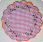 Floral Embroidered Pink Gingham Placemat Set – Handmade Table Decor, Gift for Mom or Housewarming Present set of 6
