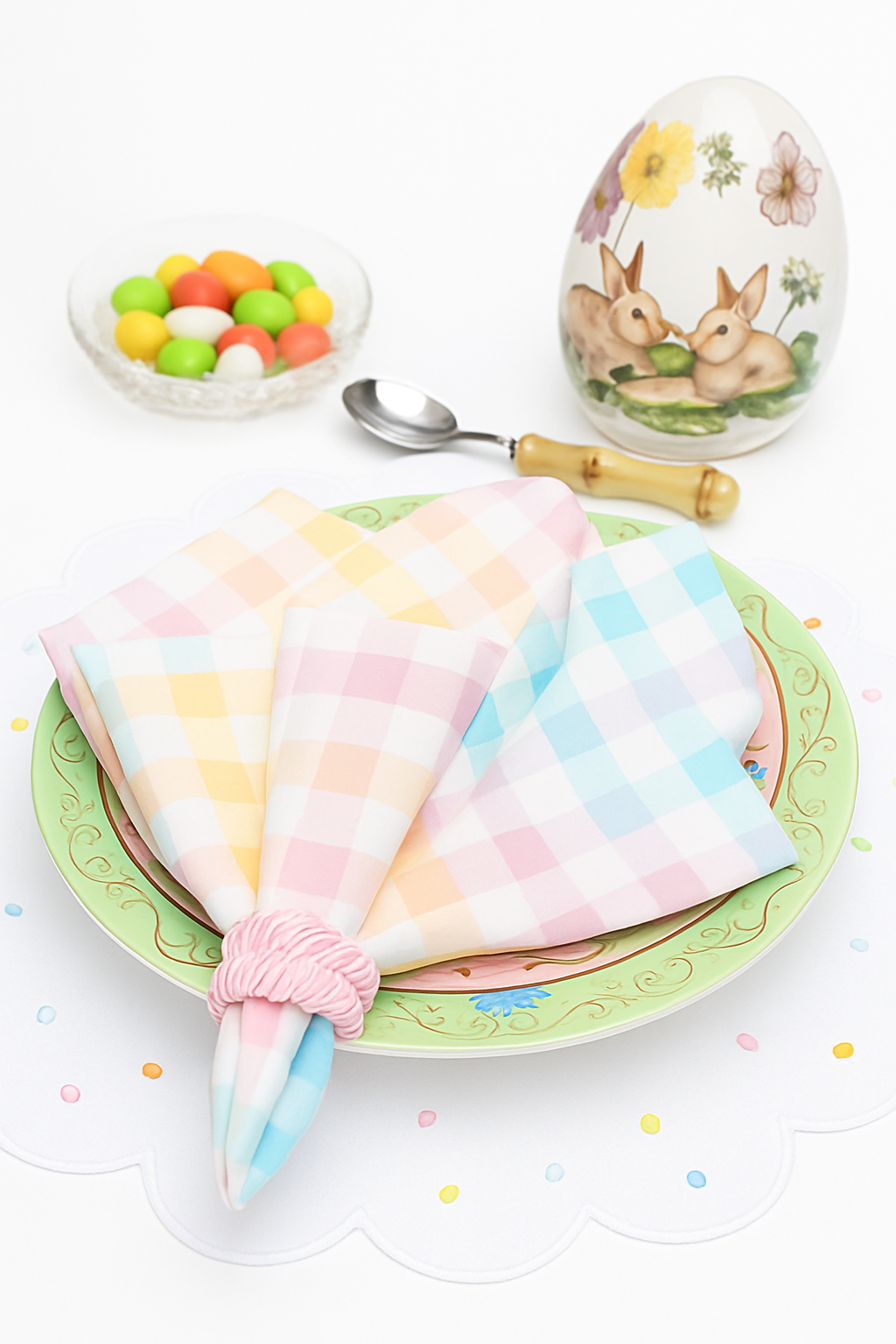 Pastel Gingham Cotton Napkin Set – Soft Woven Table Napkins | Set of 4 or 6 | Handmade Table Décor