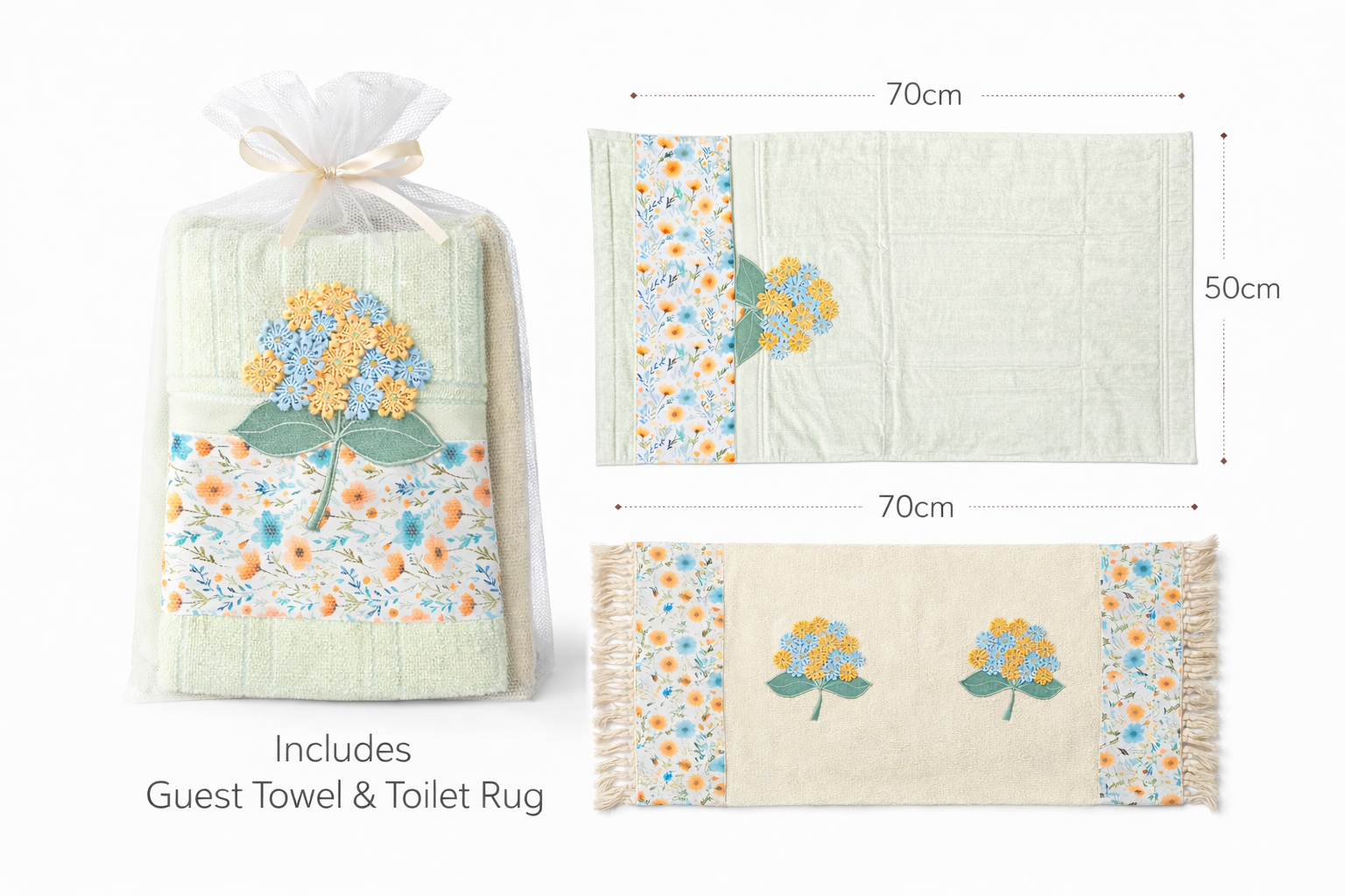 Bathroom Gift Set – Embroidered Guest Towel & Toilet Rug | Handmade Home Gift