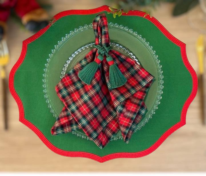 Christmas Tartan Cotton Napkins – Set of 4 | Festive Red Plaid Table Decor