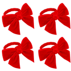 Velvet Bow Napkin Rings – Set of 4 | Holiday Table Décor, Wedding & Party Serviette Holders (Red or Green)