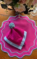 Fuchsia & Blue Scalloped Placemats – Set of 6 | Elegant Reversible Table Mats by ArtbyCrosa