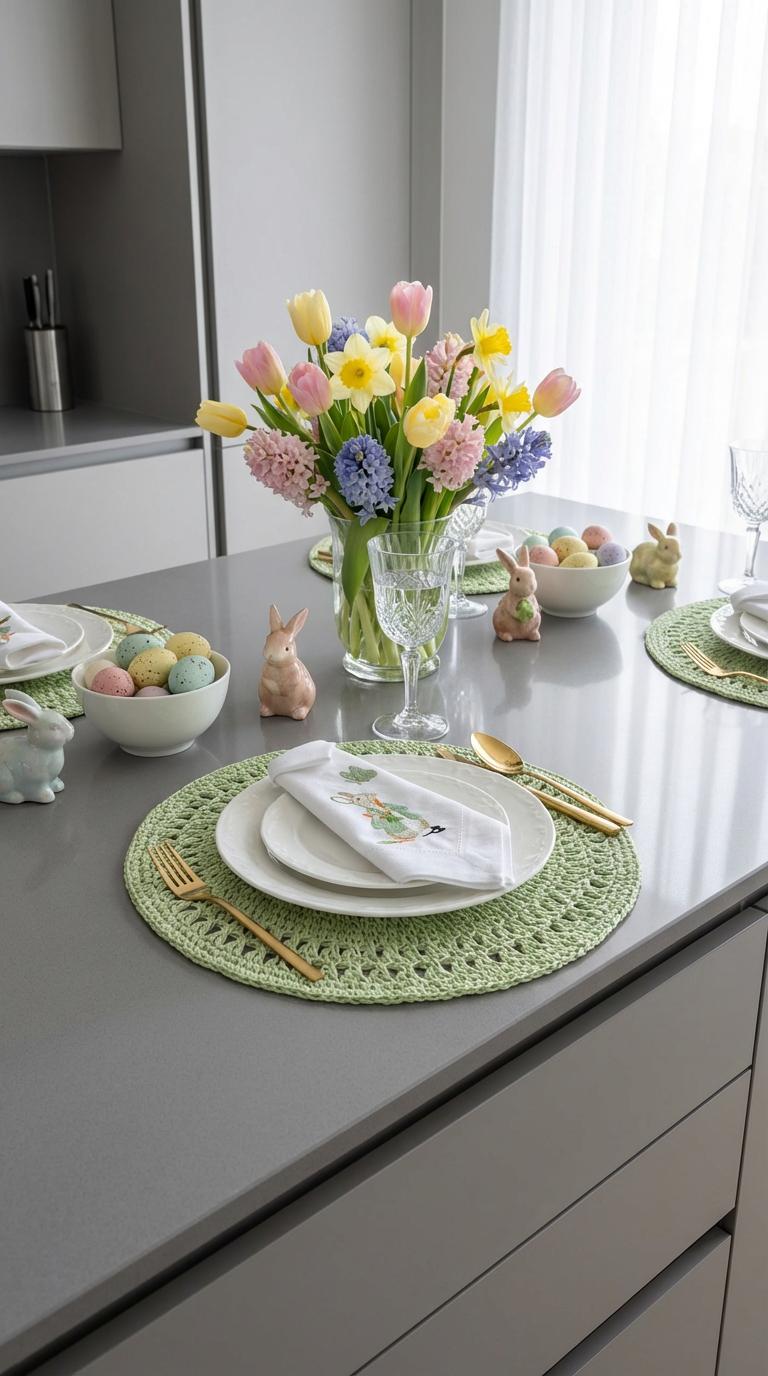 Easter Bunny Napkin Set with Crochet Placemats – Set of 6 (Limited Edition)