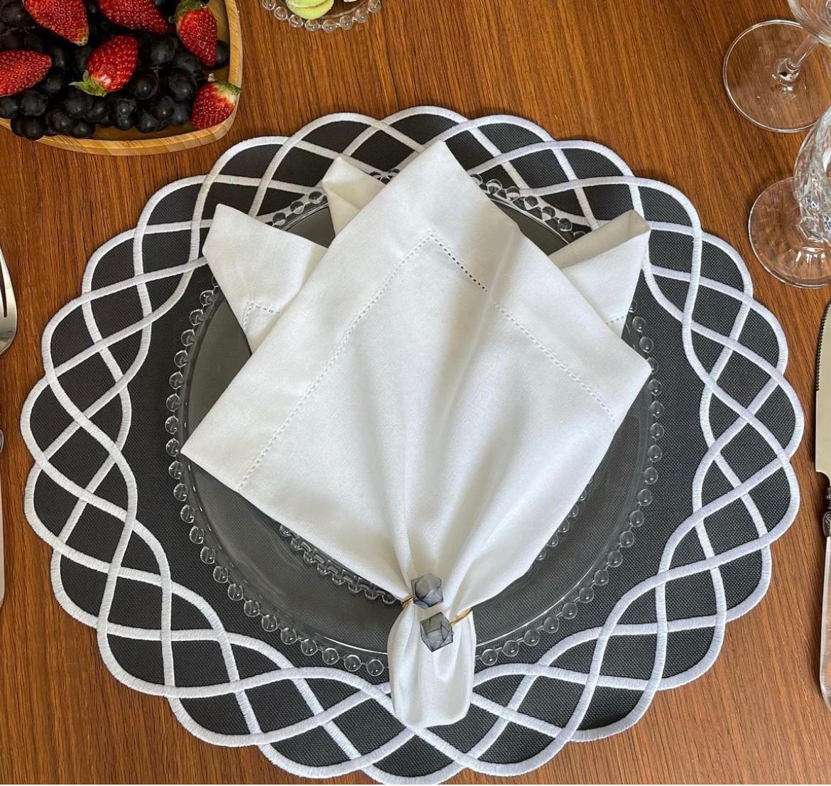 Elegant Charcoal Grey Placemats – Set of 4 | Embroidered Edge Table Mats | Handmade Table Décor for Dining, Christmas & Everyday Use