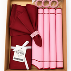 Pink Placemat Set Table Accessory Kitchen Dining Mat Collection Burgundy Napkin Holder Rope Twisted Design Round Heat Resistant Waterproof