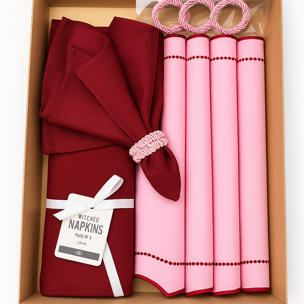 Pink Placemat Set Table Accessory Kitchen Dining Mat Collection Burgundy Napkin Holder Rope Twisted Design Round Heat Resistant Waterproof