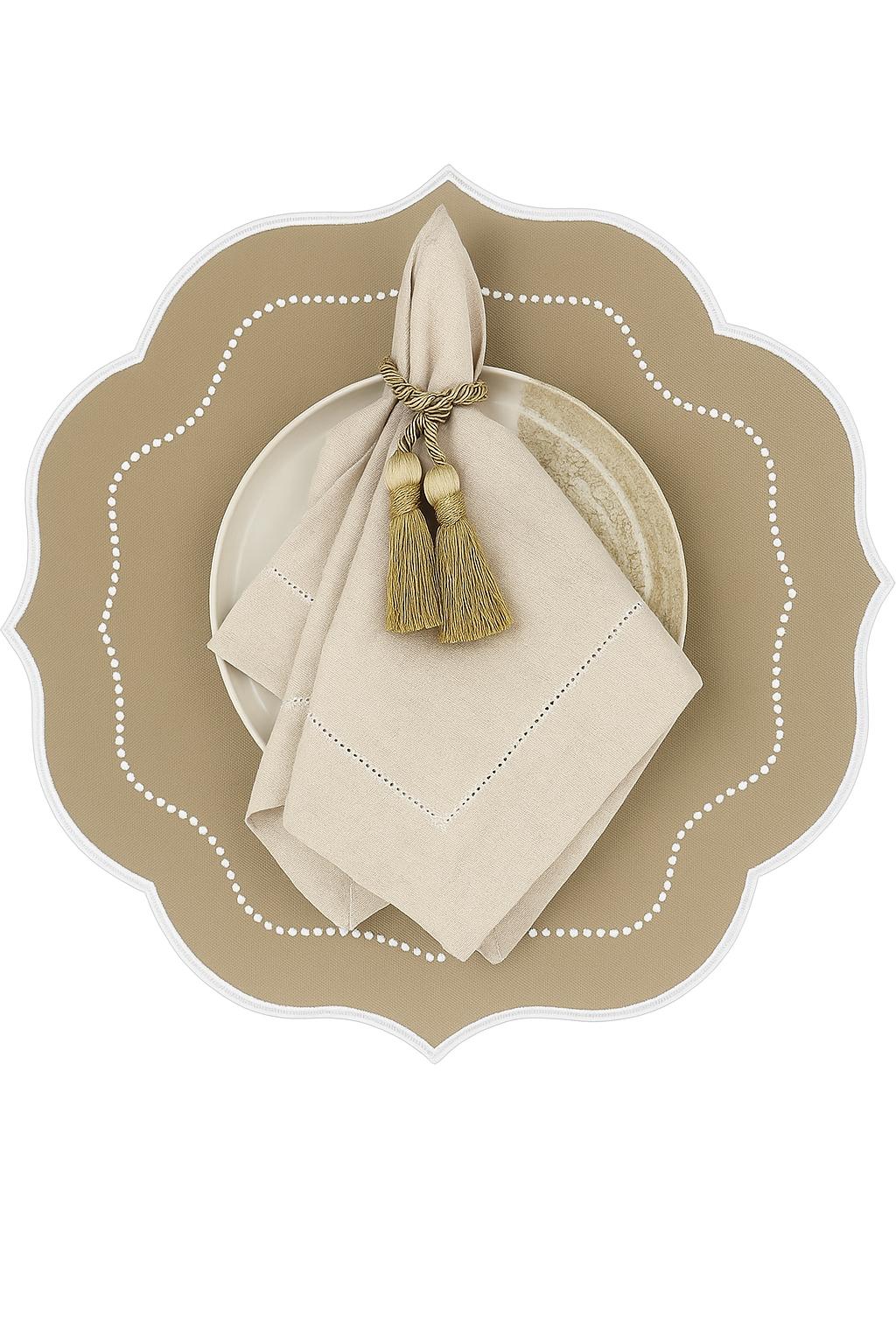 Taupe Scalloped Placemat Set of 4 – Elegant Table Mat | Neutral Dining Table Decor | Handmade Textured Placemats – Napkins Not Included