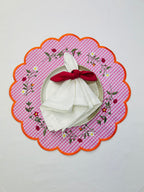 Floral Embroidered Pink Gingham Placemat Set – Handmade Table Decor, Gift for Mom or Housewarming Present set of 6