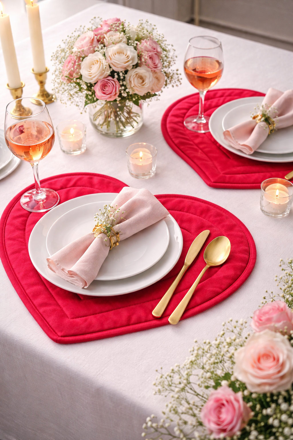 Heart Shaped Placemats – Set of 2 | Valentine’s Table Décor for Romantic Dinners