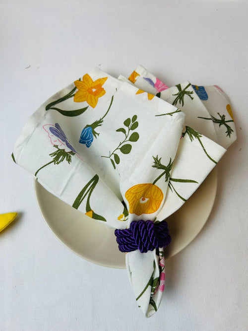 Bluebell Floral Cotton Napkin Set – Handcrafted Table Linens (Set of 4) by Art by Crosa