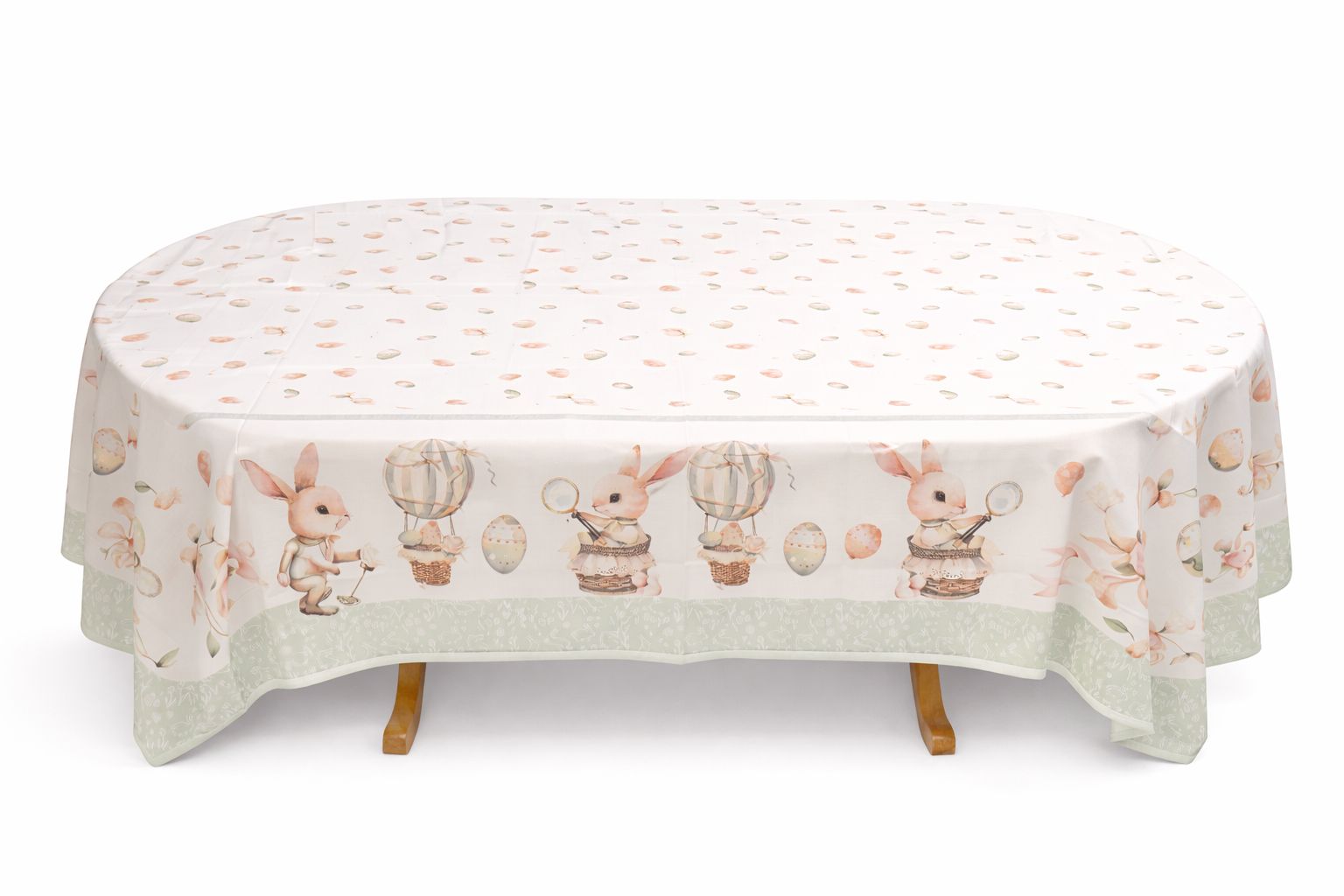 Easter Tablecloth – Spring Bunny Design | Table Linen in Light Pink, Soft Blue & Soft Green