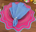 Fuchsia & Blue Scalloped Placemats – Set of 6 | Elegant Reversible Table Mats by ArtbyCrosa