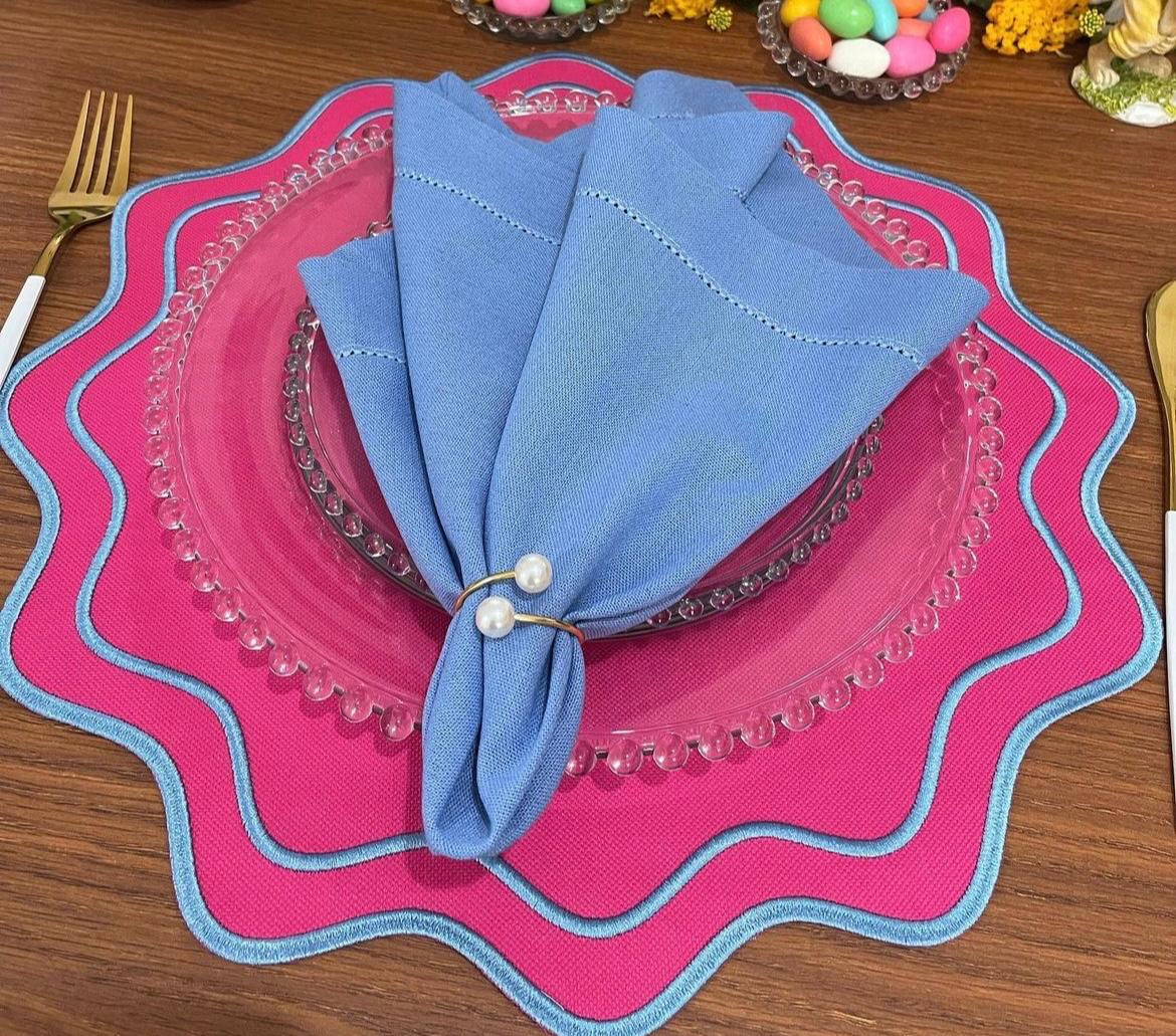 Fuchsia & Blue Scalloped Placemats – Set of 6 | Elegant Reversible Table Mats by ArtbyCrosa