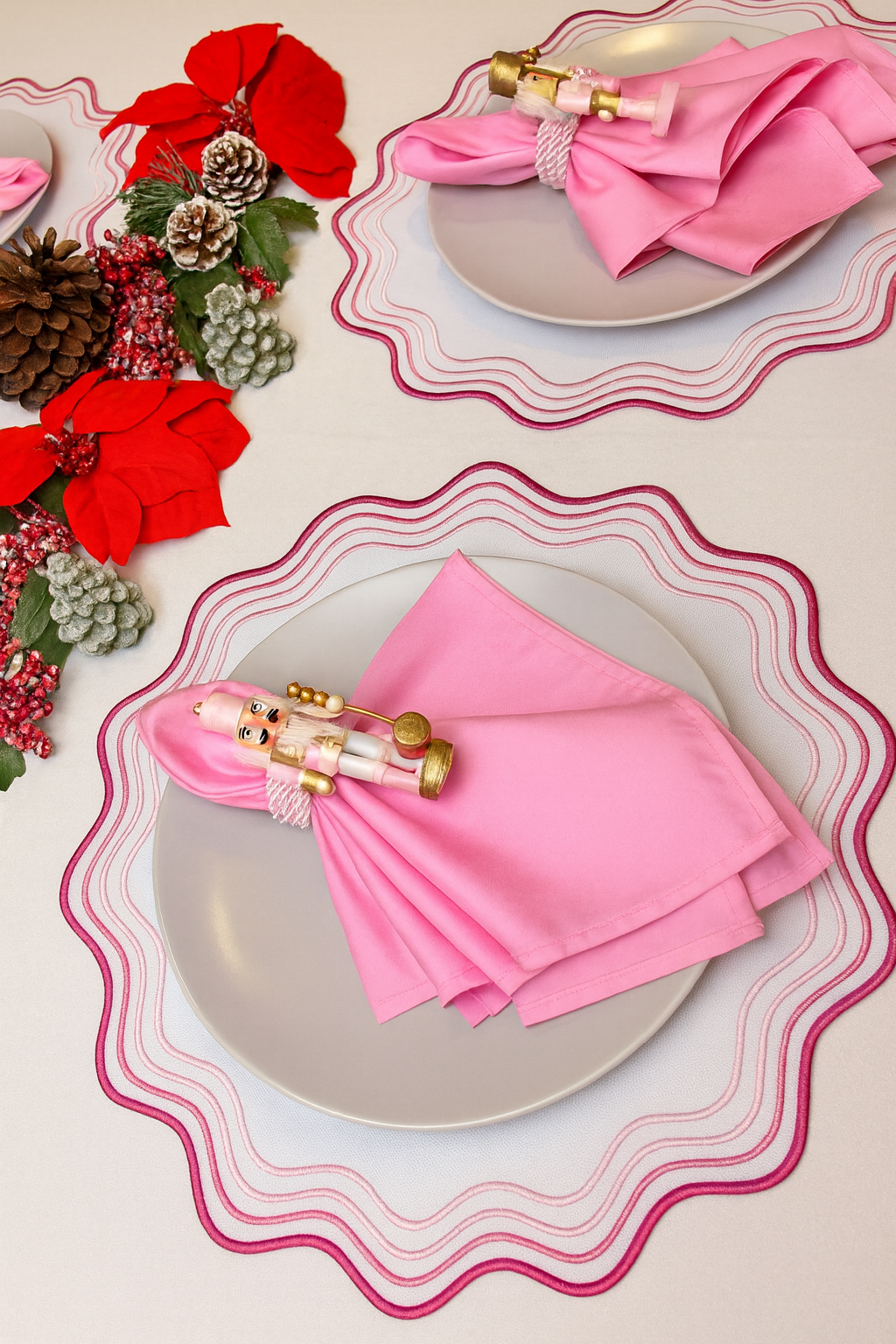 Pink Ombré Scalloped Placemat Set of 6 – Elegant Table Setting for Christmas, Weddings & Girls’ Night | ArtbyCrosa