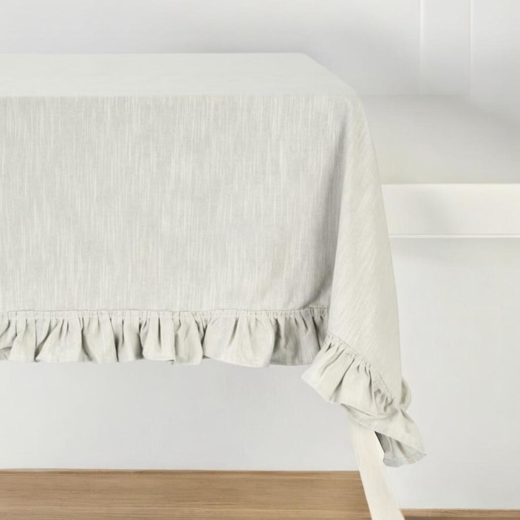 Ruffled Cotton Tablecloth 140 × 180 cm – 100% Cotton | Elegant Neutral Table Cover for Dining Room, Christmas, Weddings & Everyday Decor